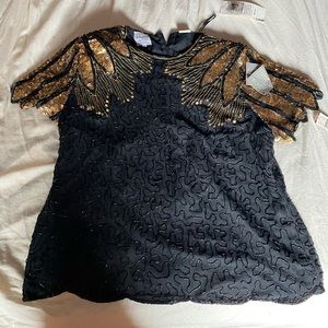 NWT Black and gold vintage beaded top